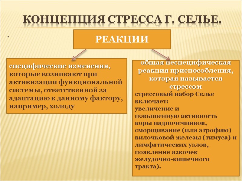 Концепция стресса Г. Селье. .  специфические изменения, которые возникают при активизации функциональной системы,